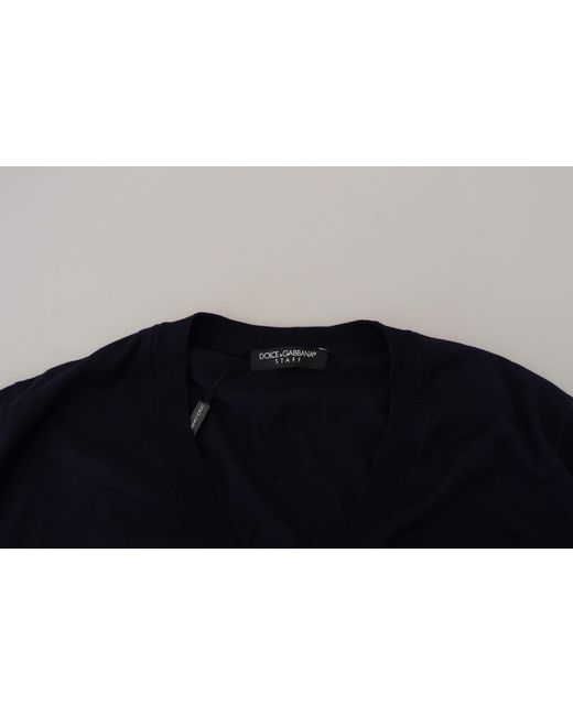 Dolce & Gabbana Blue Wool Staff Down Cardigan Sweater Virgin Clothing for men