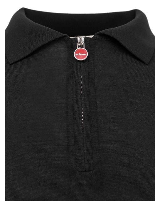 Kiton Black Wool Polo Shirt for men