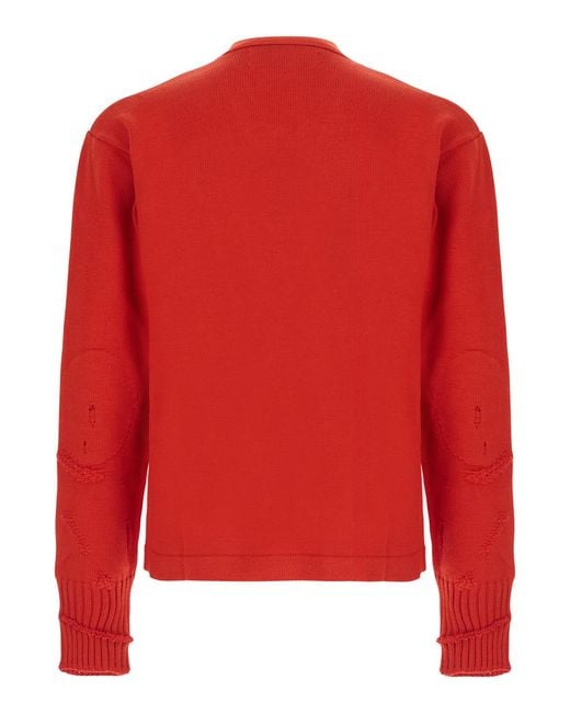 ERL Red Cardigan Script Knit Tech Fabric Top for men