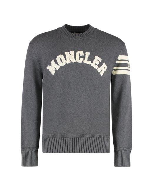 Moncler Gray Cotton Round Neck Sweater Sweatshirts for men