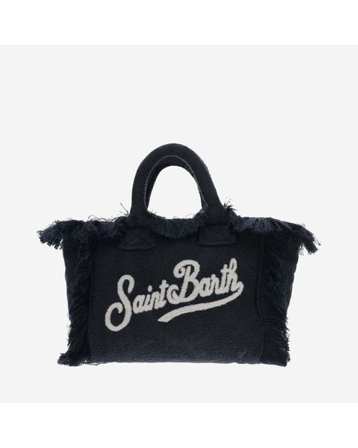 Mc2 Saint Barth Black Colette Terry Cloth Tote Bag With Embroidery