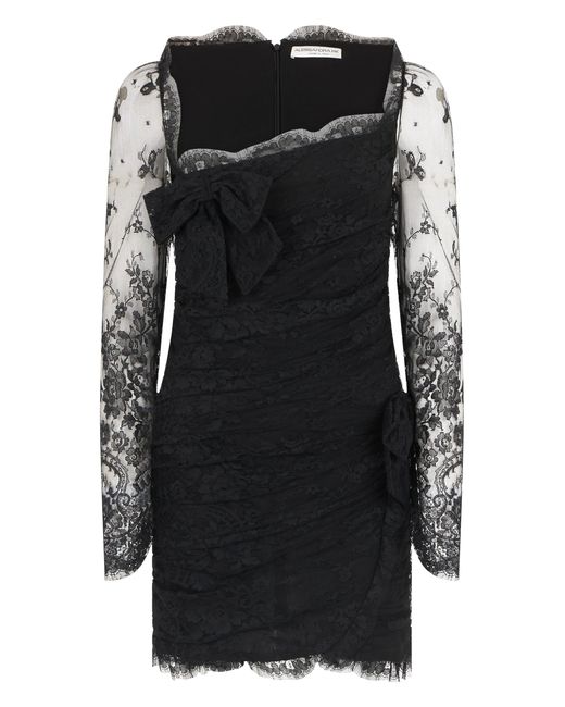 Alessandra Rich Black Mini Lace Dress Cotton
