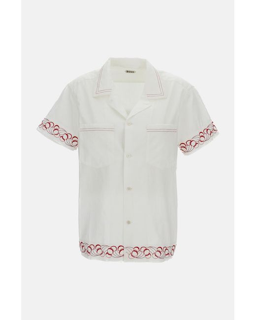 Bode White Cherry Lane Embroidered Shirt