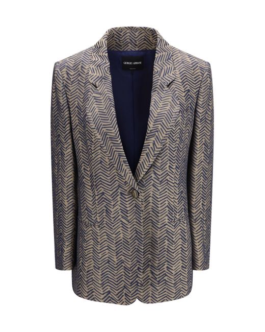 Giorgio Armani Gray Single-Breasted Jacket Cchevron Jacquard Viscose Blazers & Vests