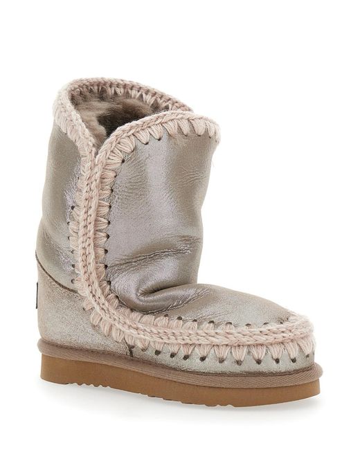 Mou Gray Ankle Boots Patent Suede Sheep