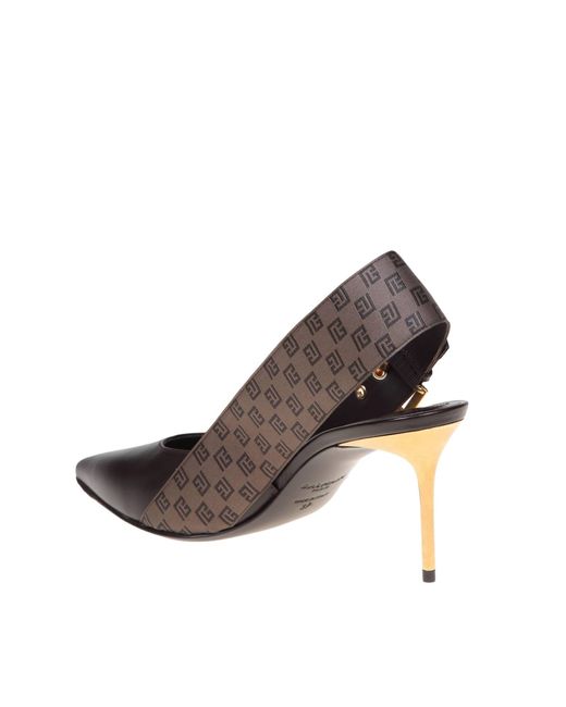 Balmain Brown Slingback Ruby In Monogram Leather And Canvas
