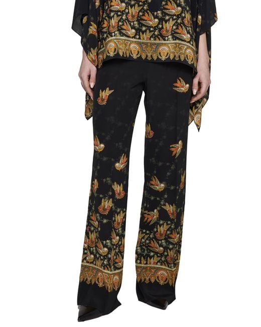 Etro Black Lucy Print Silk Trousers