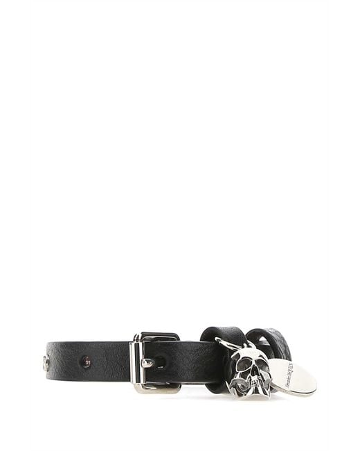 Alexander McQueen White Black Leather Bracelet for men