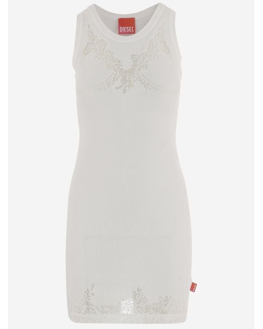 DIESEL White Dress With Sheer Detailing Cotton