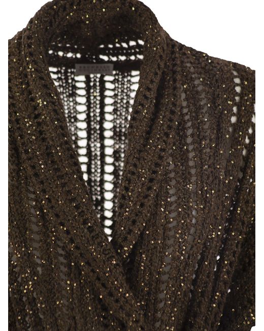Brunello Cucinelli Brown Dazzling Silk And Linen Perforated Rib Cardigan