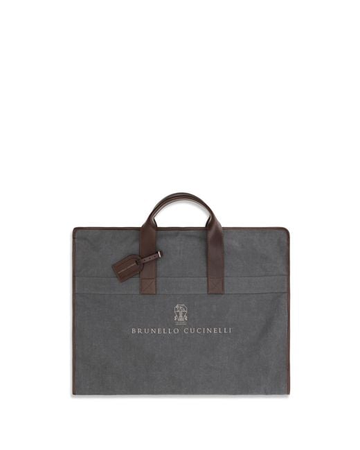 Brunello Cucinelli Gray Garment Bag Techno Fabric Leather Polyester Accessory for men