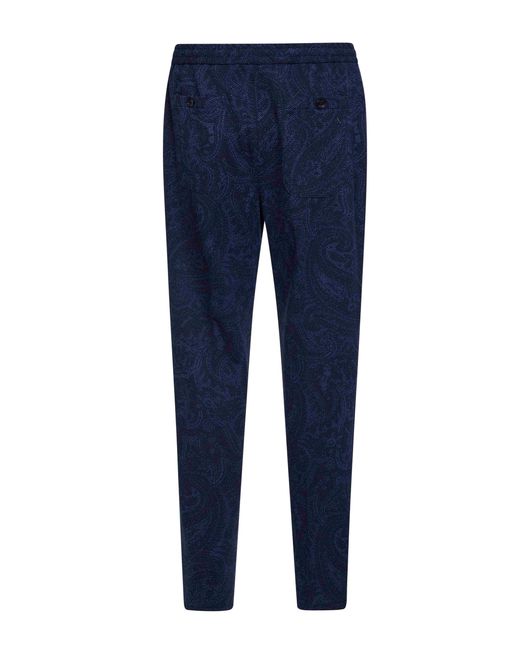 Etro Blue Paisley-Pattern Seersucker Jersey Jogger Trousers for men
