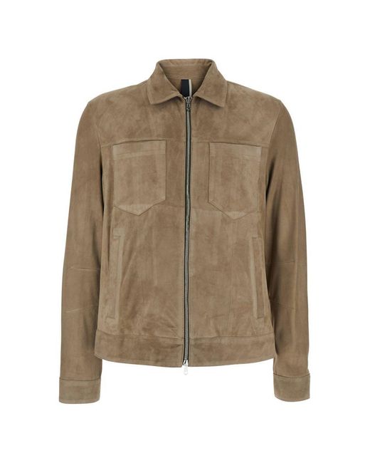 Low Brand Brown Suede Jacket With Shirt Collar for men