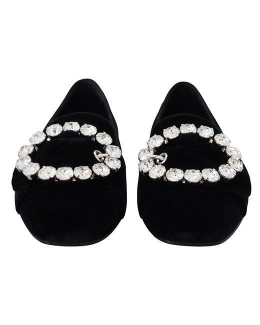 Dolce & Gabbana Black Chic Velvet Crystal-Embellished Loafers
