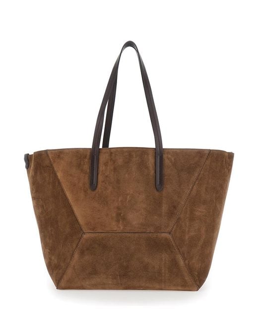 Brunello Cucinelli Brown Tote Bag Duo Suede Leather