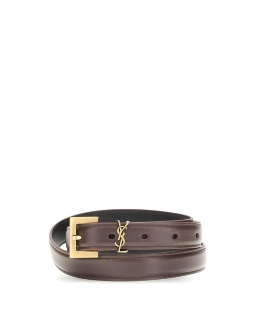 Saint Laurent White Belt Cassandre-Tan Calf Leather