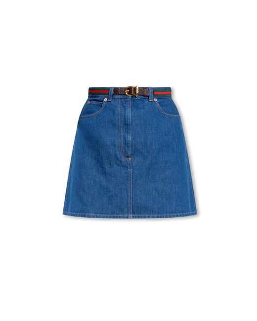Gucci Blue Denim Skirt With Belt