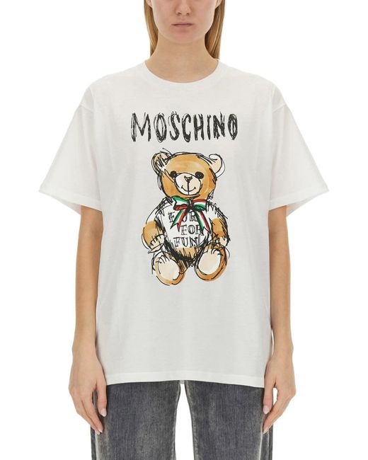 Moschino White Teddy Bear Print T-Shirt
