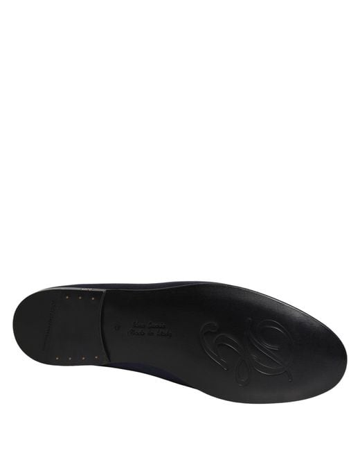 Dolce & Gabbana Black Satin Logo Slip On Flats Loafers Shoes Leather for men