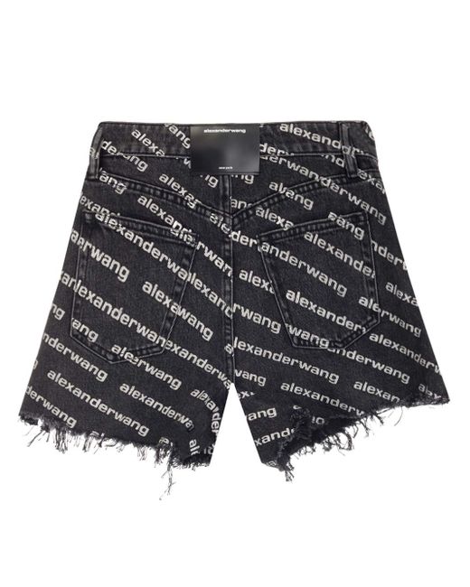 Alexander Wang Gray Logo-Print Denim Shorts