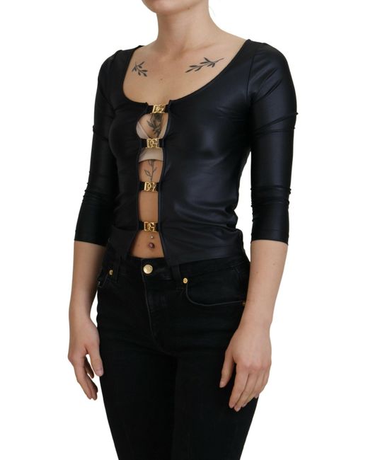 Dolce & Gabbana Black Elegant 3/4 Sleeve Top With Detailing