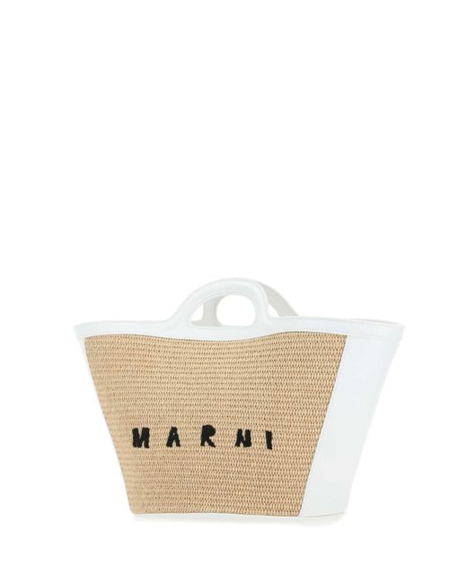 Marni Natural Two-Tone Leather And Raffia Small Tropicalia Summer Handbag
