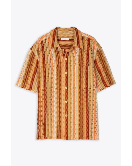 Cmmn Swdn Orange Short Sleeve Camp Collar Shirt In Raschel Knit Multicolour Striped Raschel Knit Shirt - Ture for men