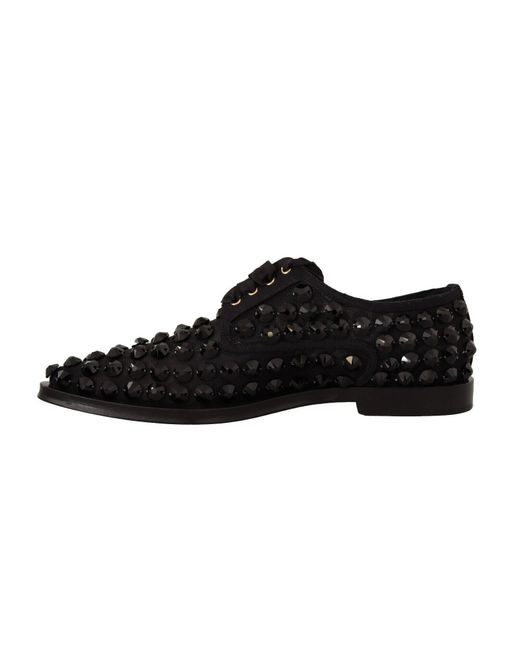 Dolce & Gabbana Black Elegant Gros Grain Lace-Up Jeweled Flats