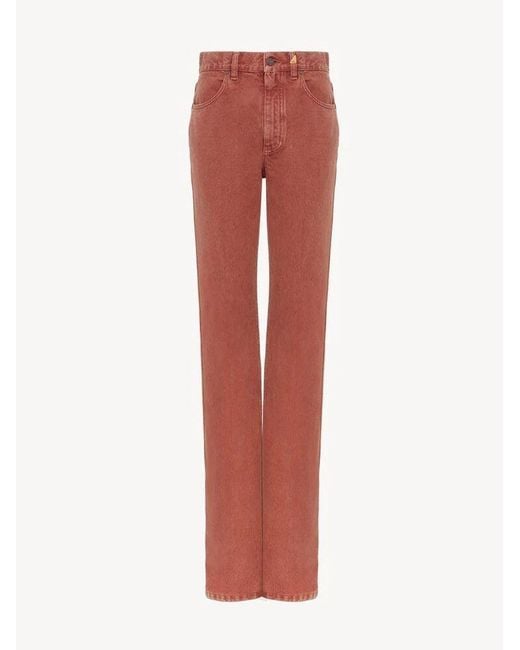Chloé Red Jean En Denim De Coton Teint Crimson
