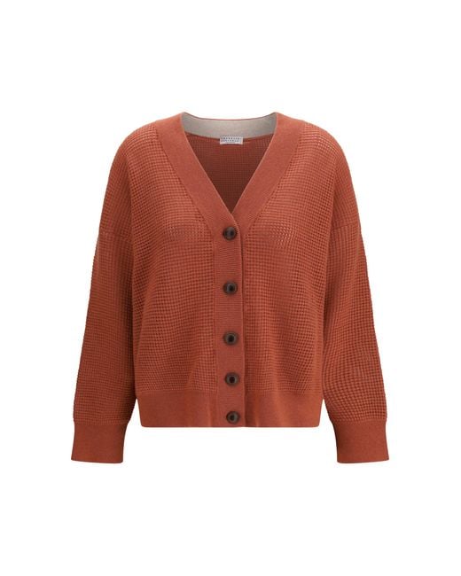 Brunello Cucinelli Orange Cardigan Cashmere With V-Neck Kashmir/Capra Hircus