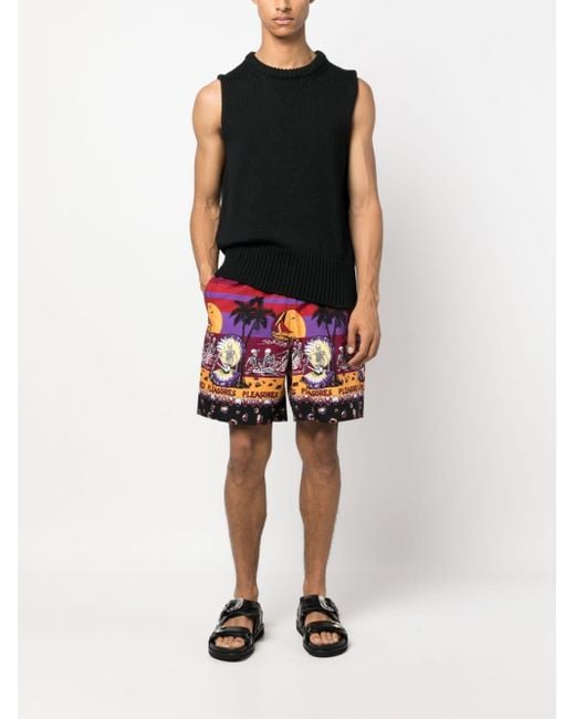 Pleasures Red Beach Printed Shorts for men