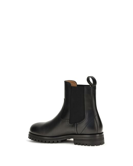 Loro Piana Black Leather Ankle Boots Kent for men