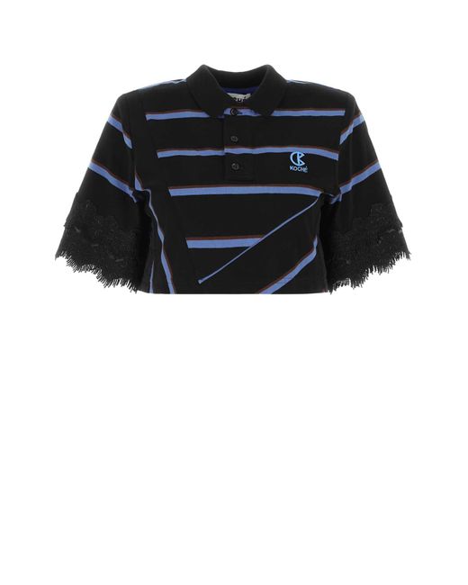 Koche Black Embroidered Cotton Polo Shirt