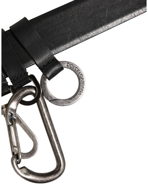 Dolce & Gabbana Black Key Ring Clip Attachments Buckle Belt 100Lf for men