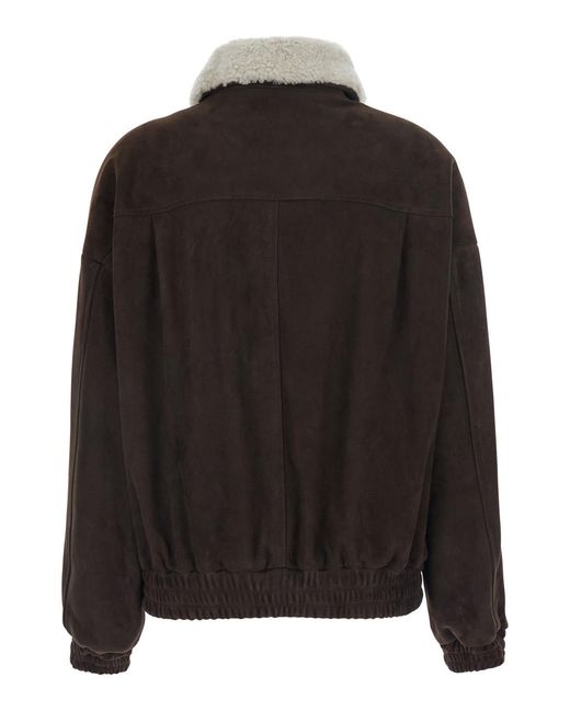 Semicouture Black Bomber Jacket Gloria Suede Viscose And Polyester Coat