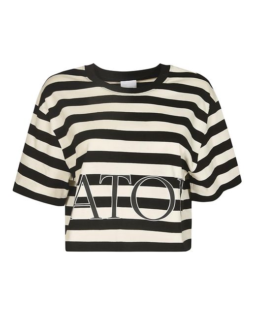 Patou Black Breton Striped Crop T-Shirt