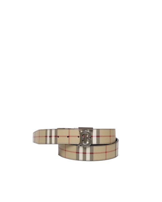 Burberry Metallic Reversible Leather And Check Tb Belt for men