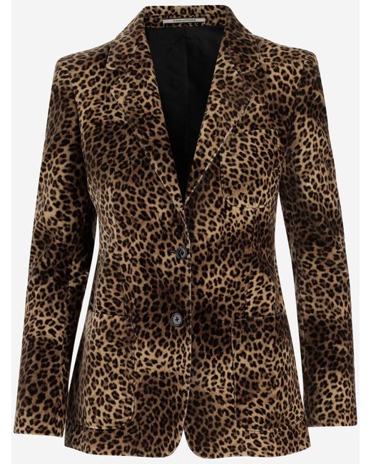 Tagliatore Brown Cupro Jacket With Leopadrata Pattern