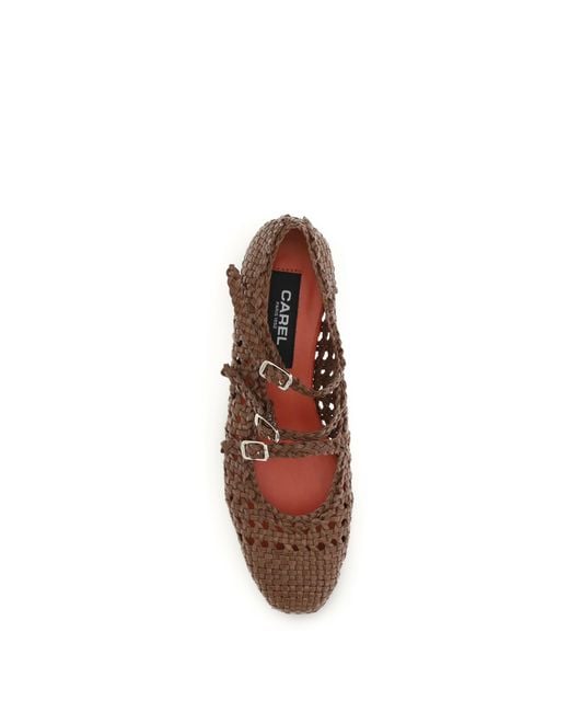 CAREL PARIS Brown Woven Leathe Mary Jane Ballerinas