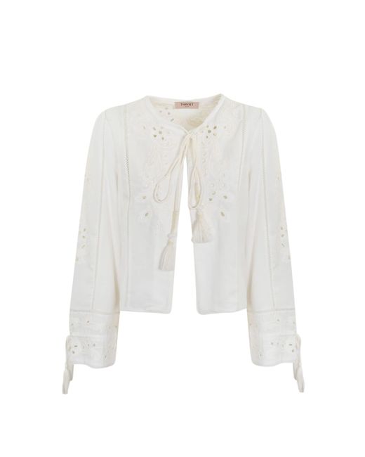 Twin Set White Perforated Muslin Jacket