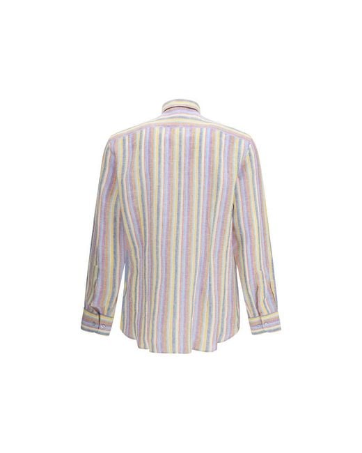 Etro White Multicolor Linen Pattern Shirt for men