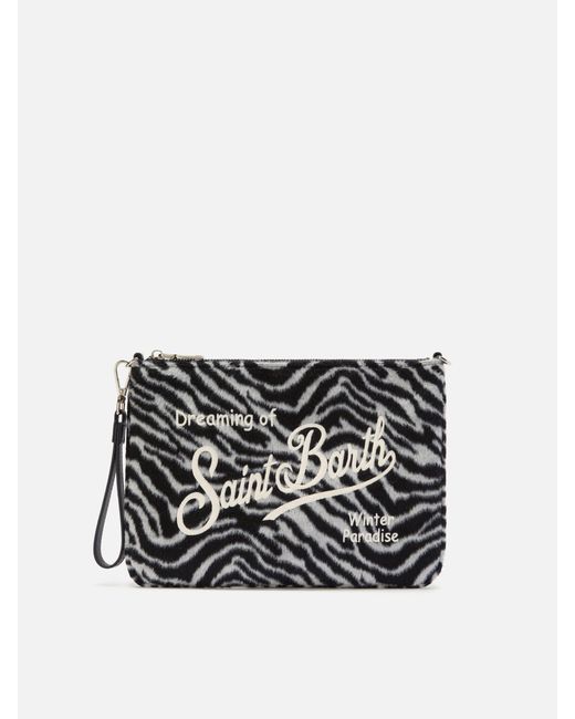 Mc2 Saint Barth Black Parisienne Crossbody Bag Zebra Wool Blend Pochette