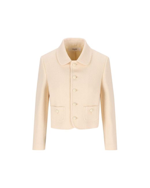 Céline White Cashmere-Wool Tweed Blazer Jacket