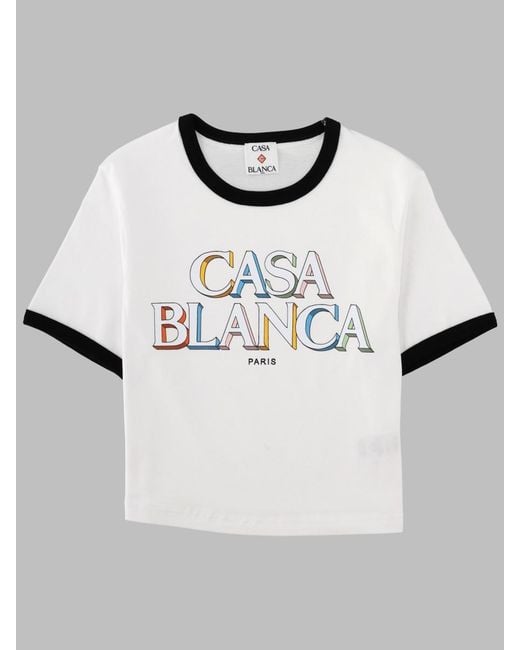 Casablanca White T-Shirt Stacked Logo Organic Cotton T-Shirts