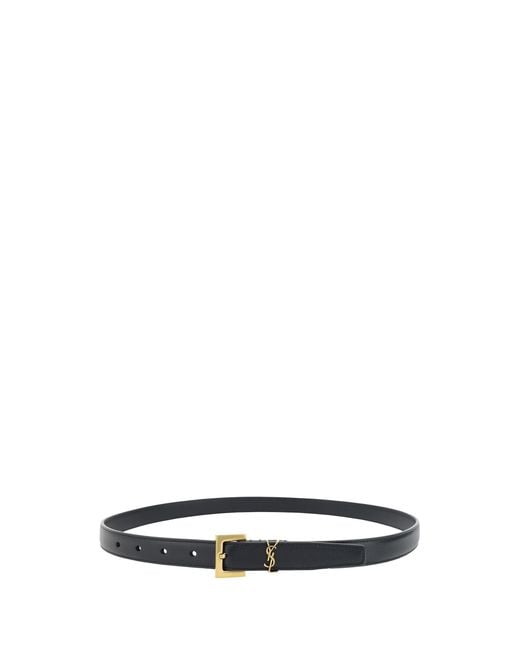 Saint Laurent White Cassandre Slim Belt Calf Leather Bos Taurus E Braces
