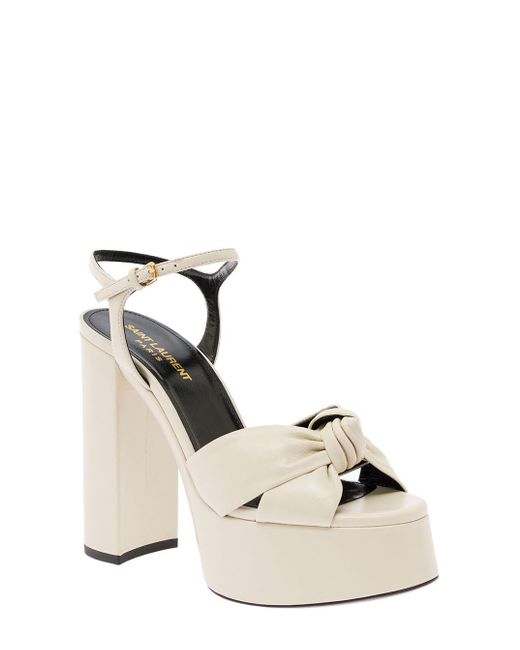 Saint Laurent Natural Bianca Platform Sandals In Smooth Leather Woman