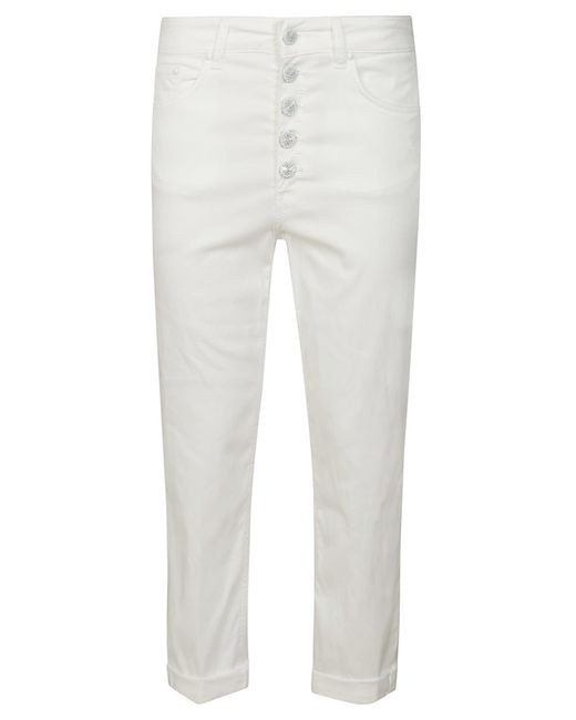 Dondup White Multi-Button Fitted Jeans
