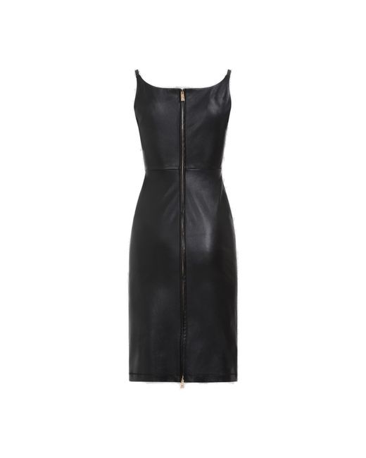 Versace Black Leather Plonge Dress