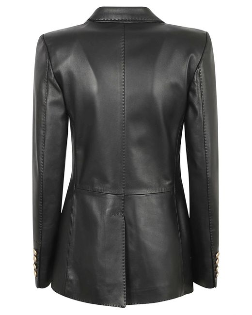 Tagliatore Black Single-breasted Leather Blazer
