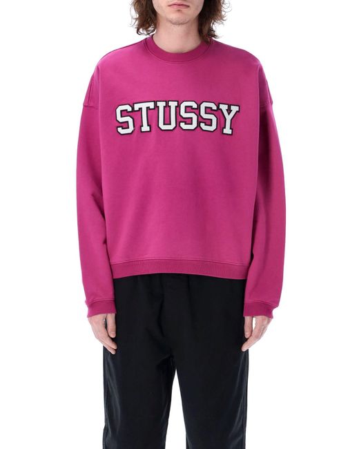 Stussy Pink Relaxed Logo Crewneck for men